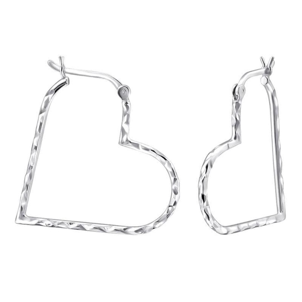 Womens Sterling Silver .925 Side Heart Earrings